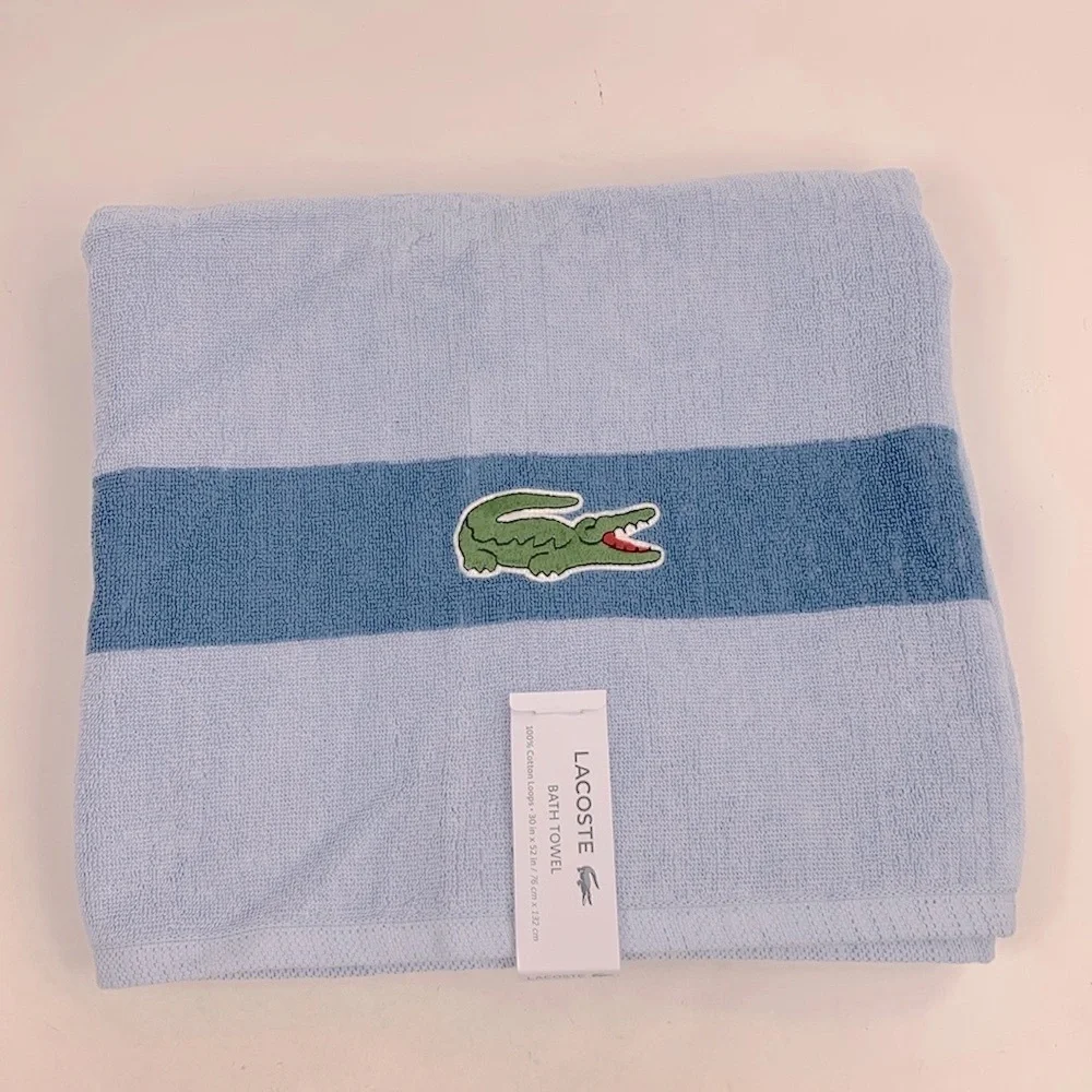 Lacoste Bath Towel Shades of Blue Alligator logo 30x52 inch New NWT